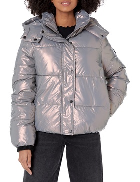 DKNY Women's Sport High Shine Hooded Puffer Jacket