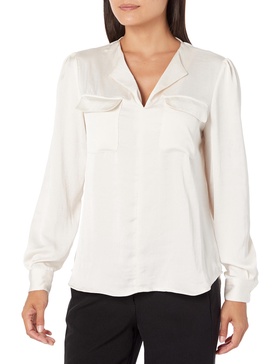 Jones New York Women's Split Neck Textured Utility Blouse-White