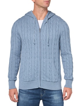 Brooks Brothers Men's Cotton Cable Knit Full Zip Hoodie Sweater