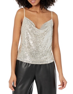 BCBGMAXAZRIA Women's Cowl Neck Sleeveless Pullover Sequin Cami Top