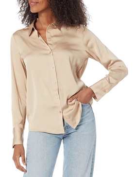 Amazon Essentials Women's Classic-Fit Satin Button Down Blouse (Available in Plus Size)