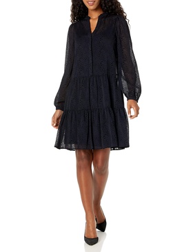 Tommy Hilfiger Women's Shift Chiffon Long Sleeve V-neck Dress