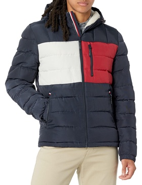 Tommy Hilfiger Men's Midweight Sherpa Lined Hooded Water Resistant Puffer Jacket