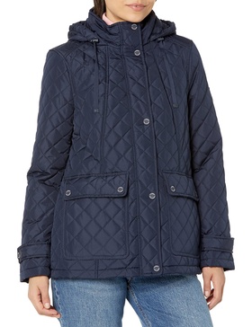 Tommy Hilfiger Women's Quilted Jacket Contrast Snaps Button Down Jacket