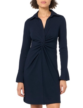 Tommy Hilfiger Women's Petite Long Sleeve Twist Front Silky Rib Knit Dress