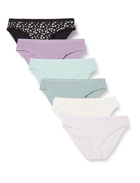 Amazon Essentials Women's Cotton Bikini Brief Underwear (Available in Plus Size), Pack of 6