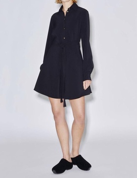 relaxed apron wrap mini dress in black