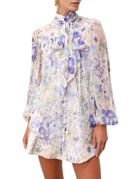 natura neck billow top in blue garden print