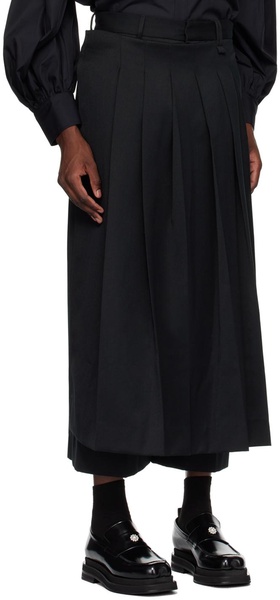 Black Pleated Apron Overlay Trousers