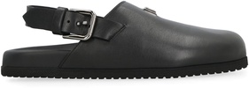 DOLCE & GABBANA Men's Black Leather Flat Sandals with Round Toeline and Back Strap