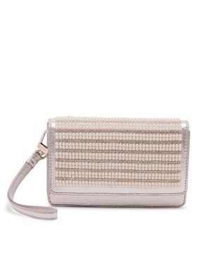 Anne Klein Mixed Embellishment Crossbody, Clear White/Silver