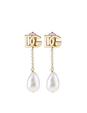 Dolce & Gabbana Drop Earrings With Pearls And Dg Logo