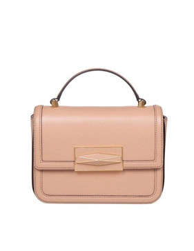 Tote handbag in biscuit-coloured leather