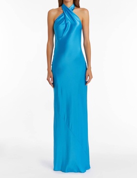 jade silk maxi dress in blue