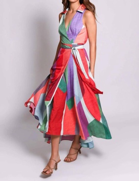 vela dress in multi overlap leaves