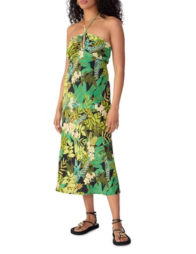 halter keyhole midi dress in tropical escape