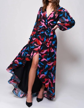 bridge dress in multi squiggle leaves