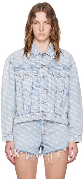 Blue Printed Falling Back Logo Denim Jacket