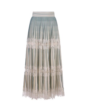 Knit And Lace Midi Skirt In Bianco E Blue Gin