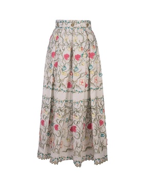 Cotton Embroidered Garden Long Skirt