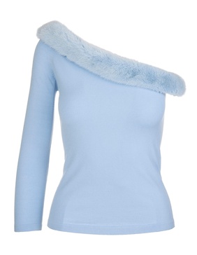 Light Blue One Shoulder Sweater With Mink