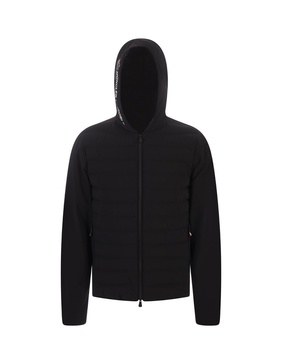 Black Padded Hoodie With Zip And Logoed Print