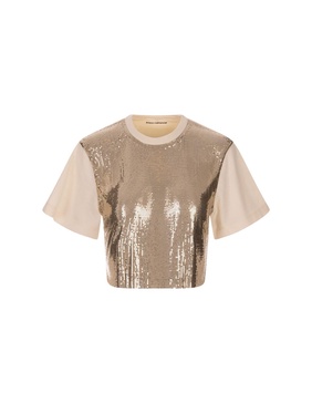 Nude Top In Shiny Mix-mesh