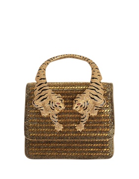 Golden Small Roar Shoulder Bag With Jewelled Tigers