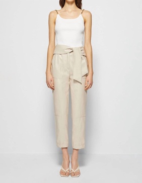 tessa vegan leather tie waist pant in egret