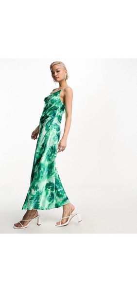 Object strappy midi dress in green abstract print