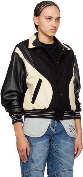 Black & Off-White Robyn Leather Bomber Jacket