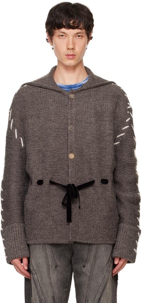 Gray Charlie Big Collar Chunky Cardigan