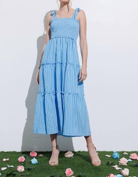 smocked maxi dress in blue gingham