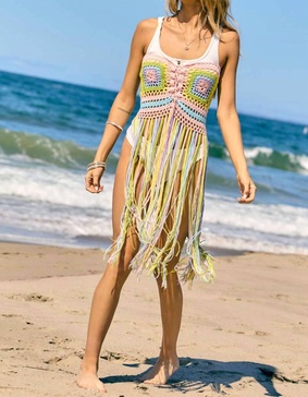 knit top/skirt with fringe in multi colored