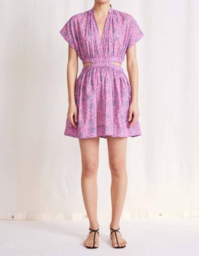 pola cut-out mini dress in sun faded floral fuchsia