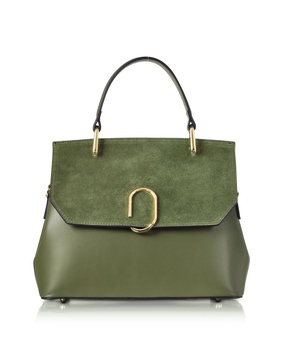 Thais Suede & Leather Satchel Bag - Green