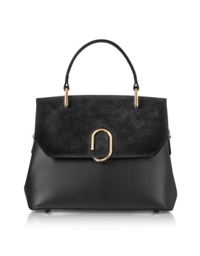 Thais Suede & Leather Satchel Bag - Black