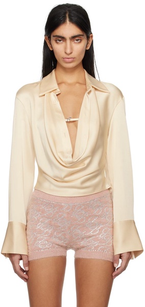 Beige Cowl Collar Blouse