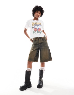 COLLUSION festival denim skater jorts in rust wash