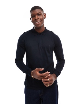 French Connection zip polo shirt in navy