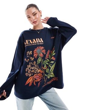 ASOS DESIGN Nevada botanical flower graphic long sleeve t-shirt