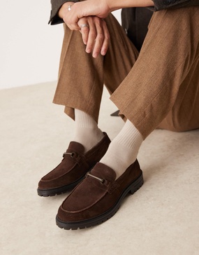 ASOS DESIGN chunky loafers in brown suede with snaffle