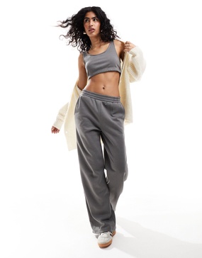 Noisy May wide leg sweatpants in charcoal gray - part of a set