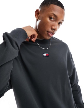 Tommy Jeans relaxed XS badge logo crewneck sweatshirt in charcoal