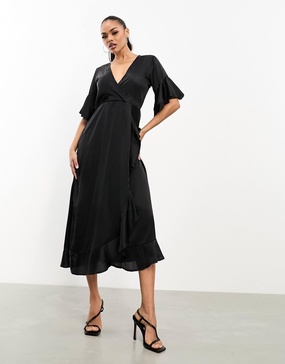 AX Paris satin wrap dress in black