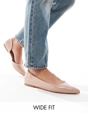 ASOS DESIGN Wide Fit Virtue d'orsay pointed ballet flats in beige patent