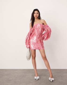 ASOS EDITION embellished shard sequin mini dress with oversized sleeves in pink