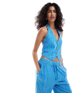 Mango striped halter vest in blue - part of a set