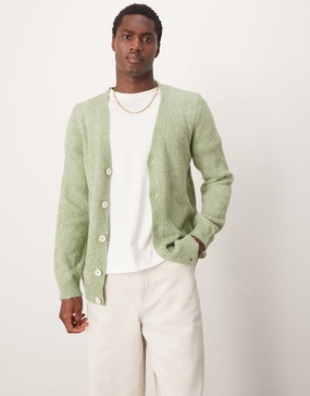 ASOS DESIGN boucle lightweight textured knit cardigan in green