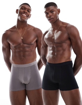 ASOS DESIGN 2 pack trunks in black and charcoal